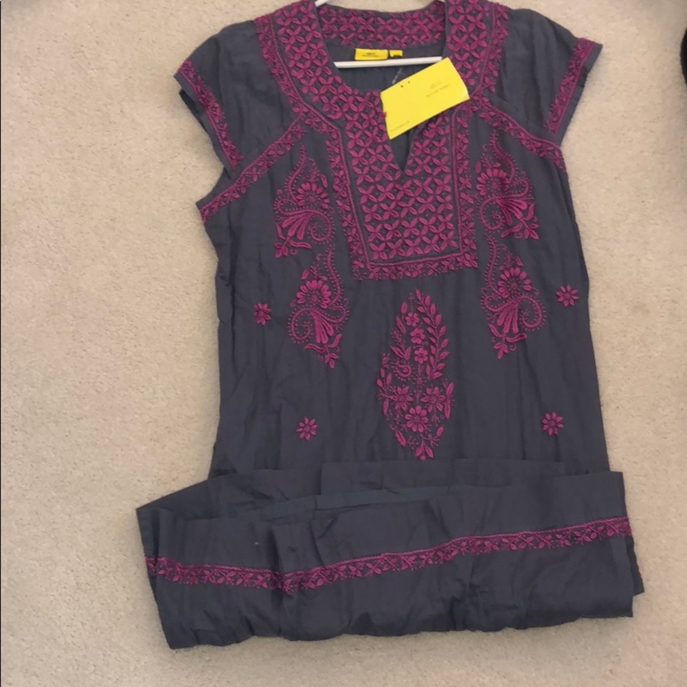 Grey and pink embroidered dress